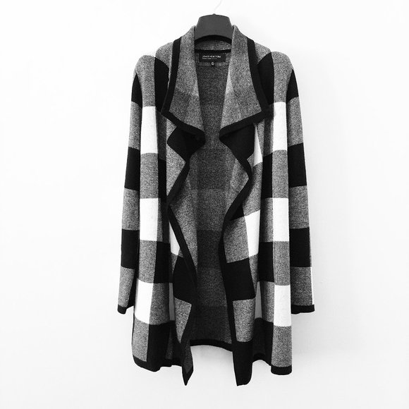 Jones New York Long Wrap Cardigan (Sweater Coat), Black & White, PP/XSP/0P/2P/4P - Picture 2 of 8